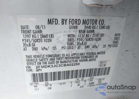 2012 Ford Edge Sel from USA, damaged, VIN 2FMDK3JC3CBA02250